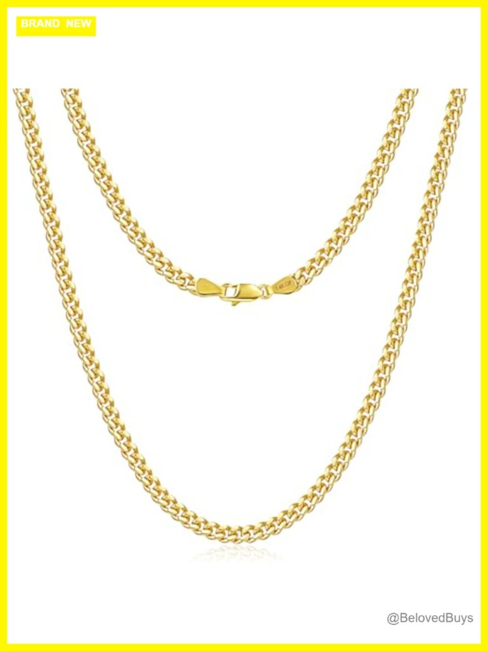 14K Gold Cuban Link Chain Necklace 4mm Unisex Jewelry Gift